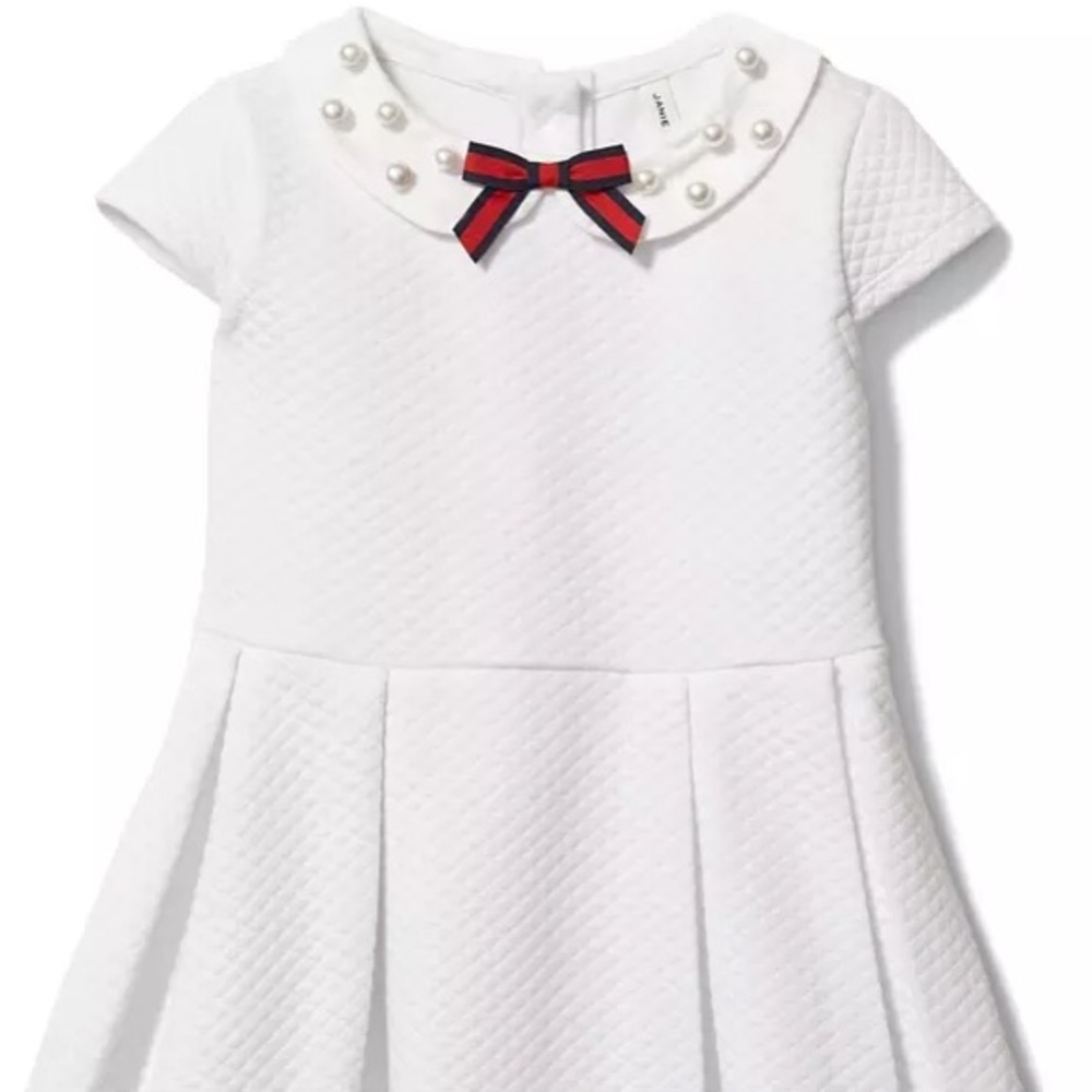 Janie and Jack White Quilted Dress with Pearl Collar and Bow